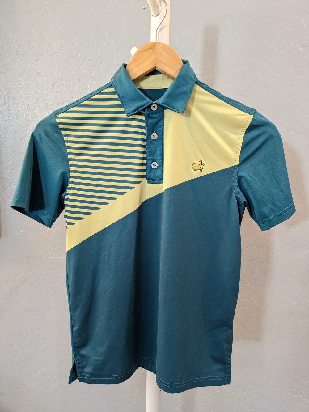 Boys Masters Teal and Yellow Diagonal Stripe Polo Shirt